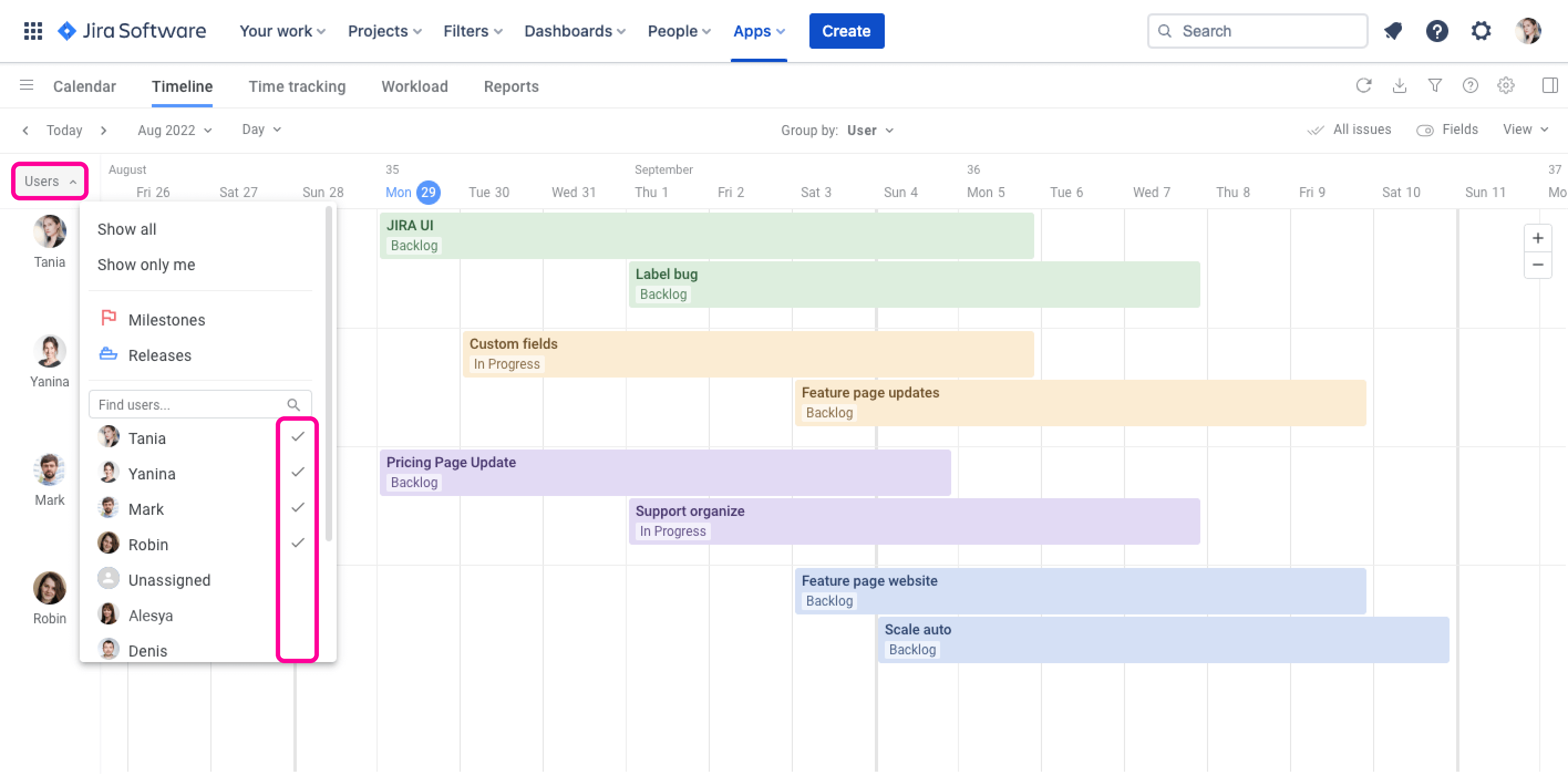 Planyway for Jira Guide Timeline View Add Users