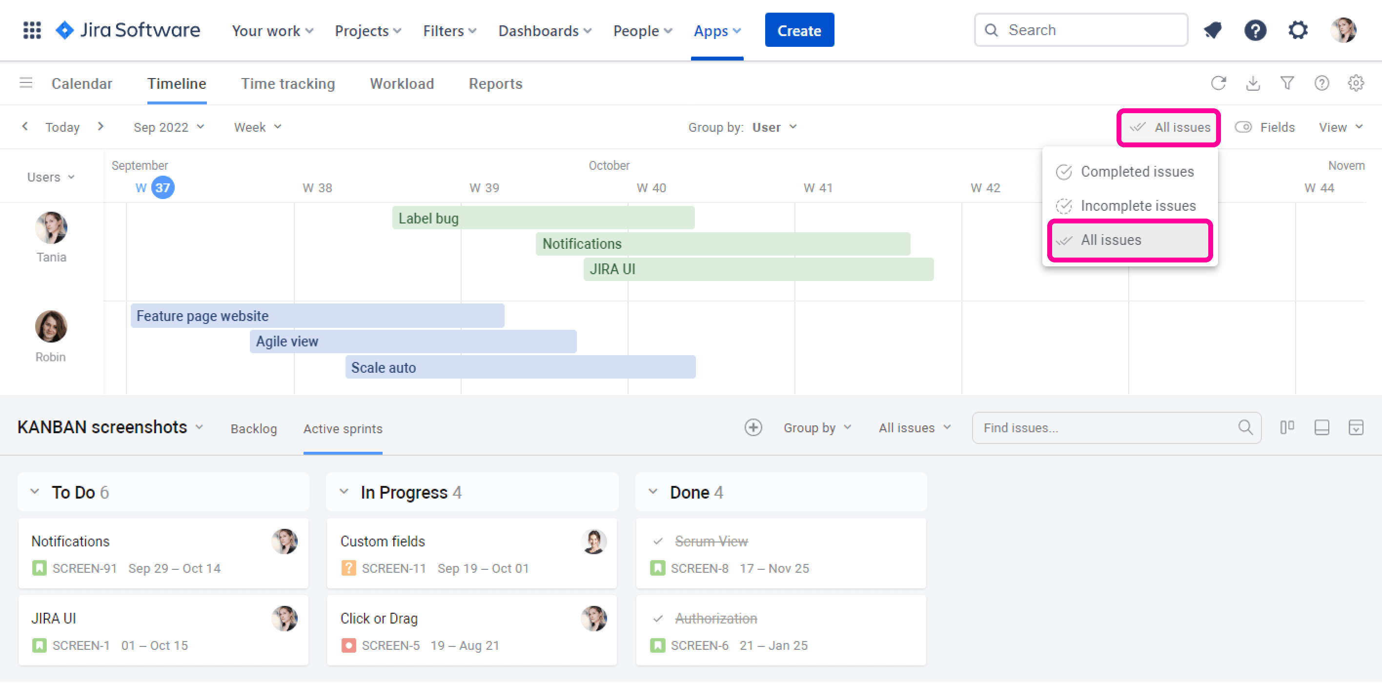 Planyway for Jira Guide Complete Incomplete Status