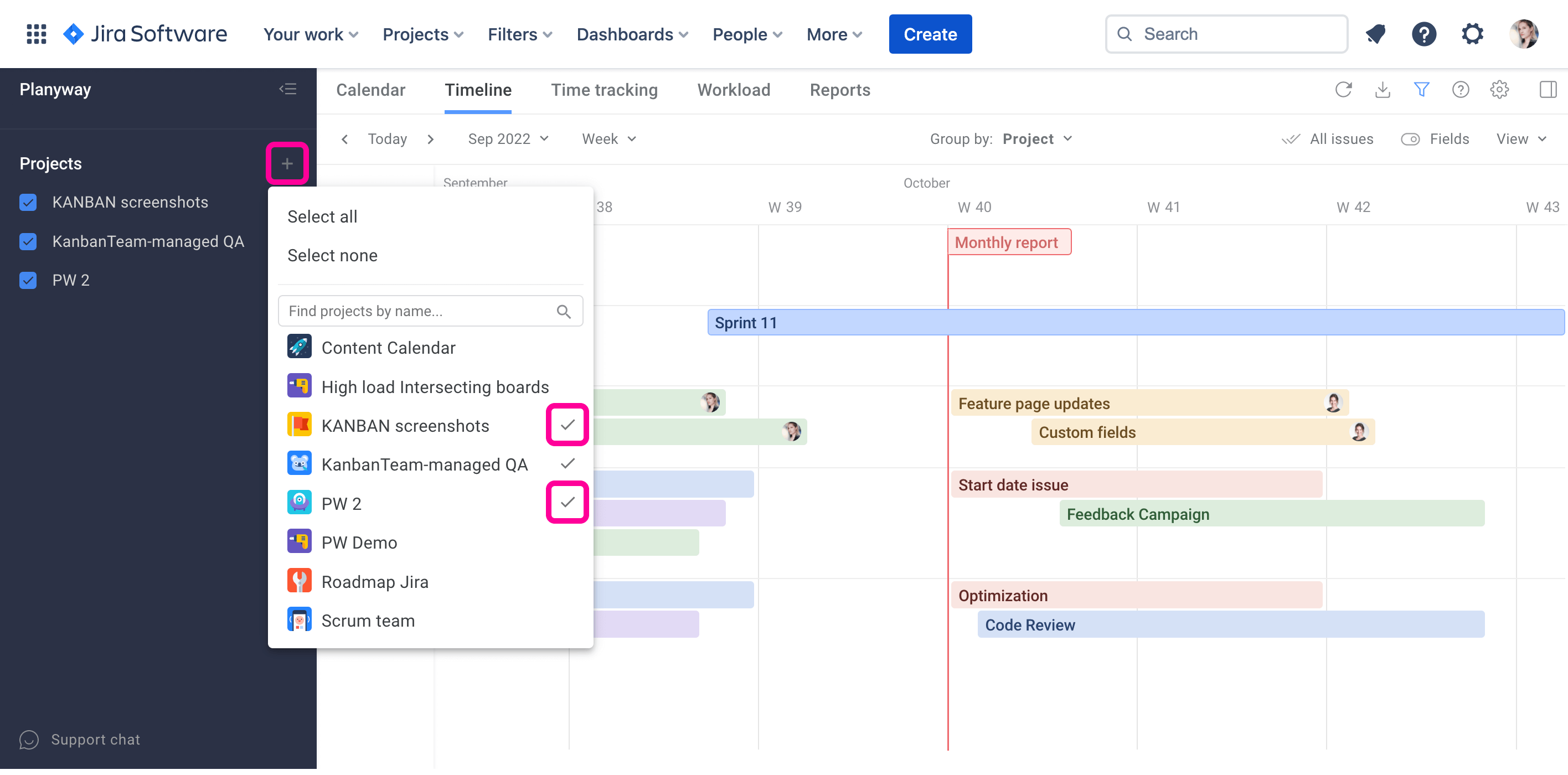 Planyway for Jira Guide Multiproject View