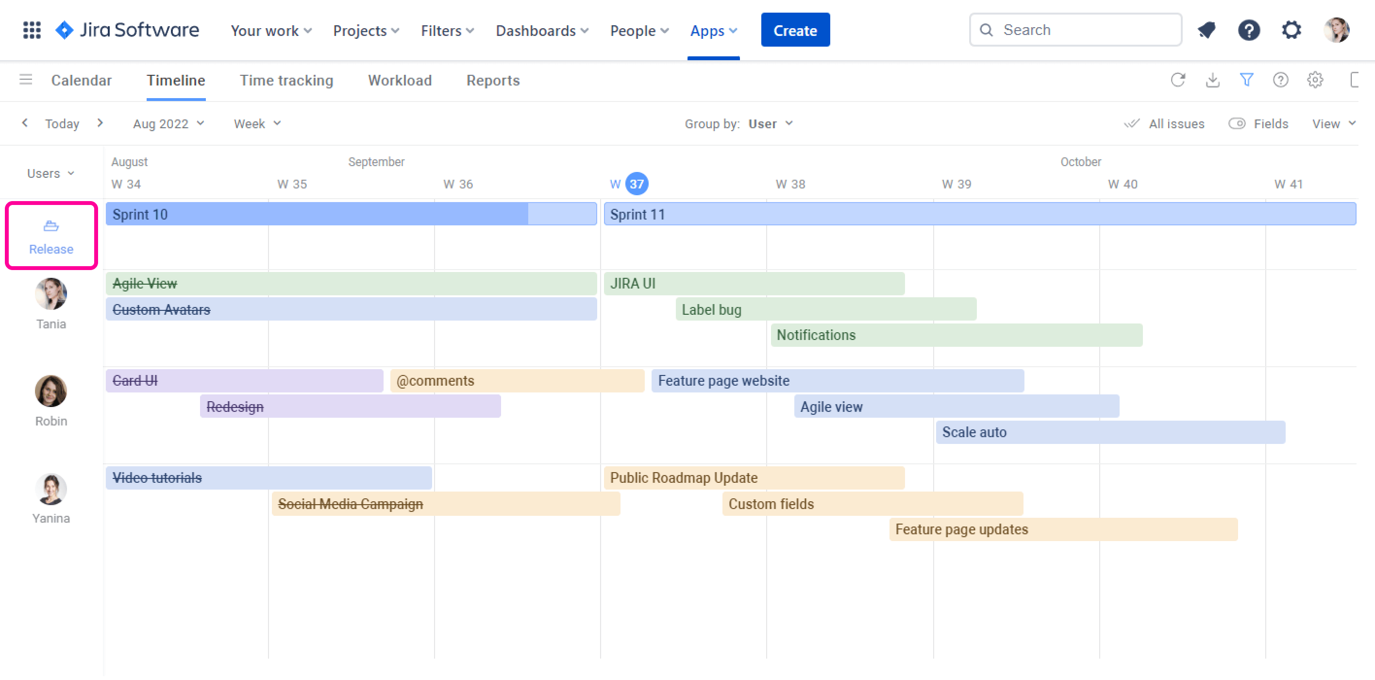 Planyway for Jira Guide Releases Lane