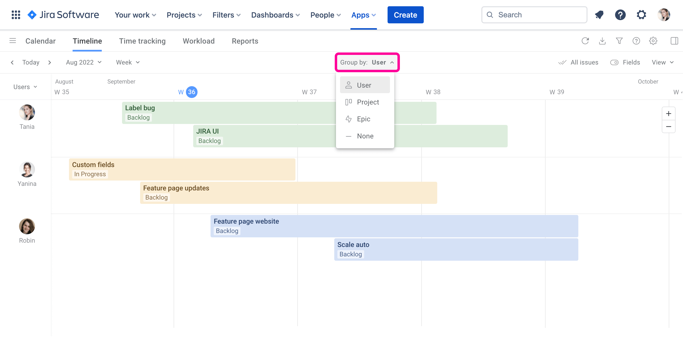 Planyway for Jira Guide Timeline View