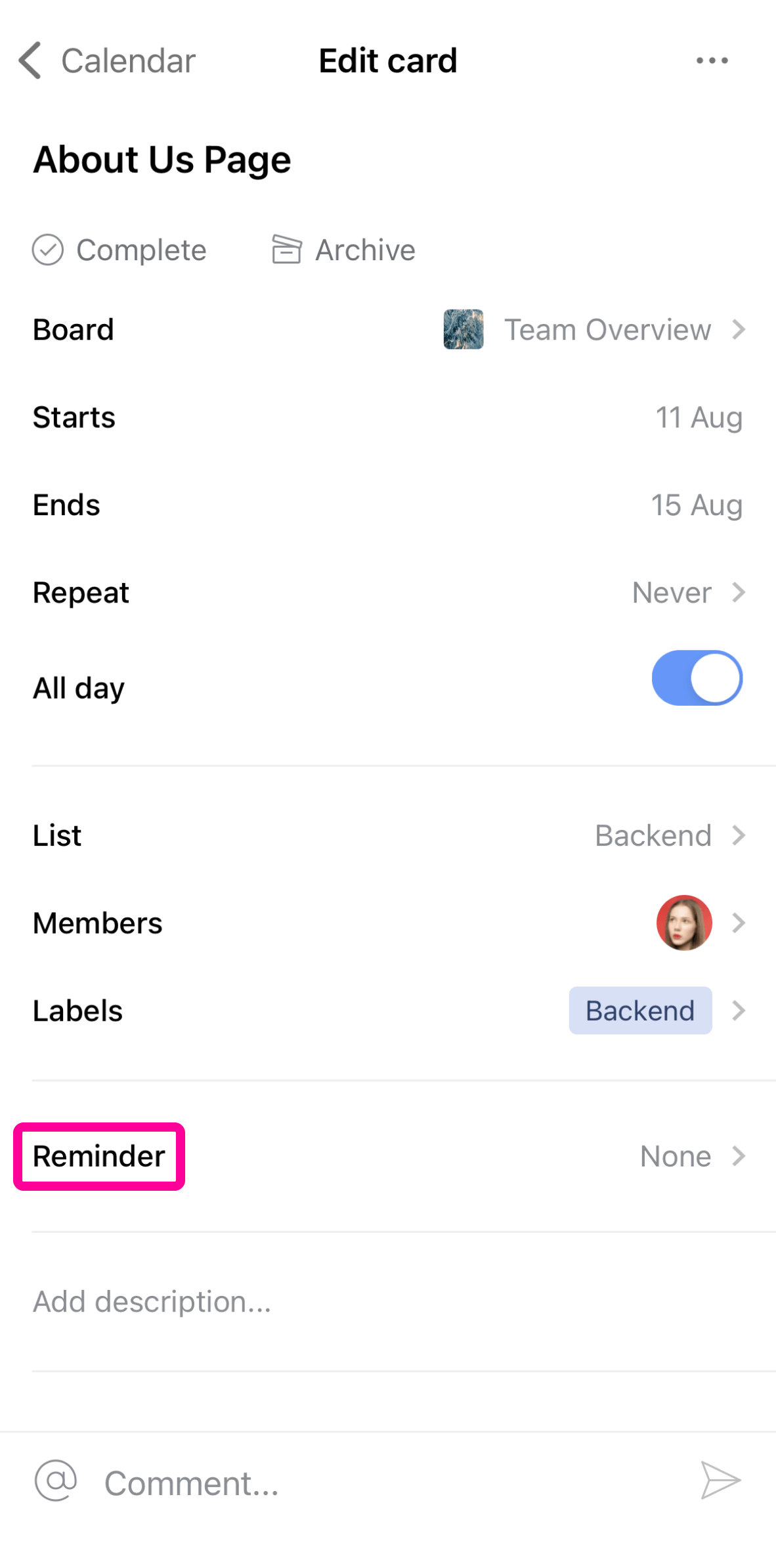 Mobile Notifications Add Reminder