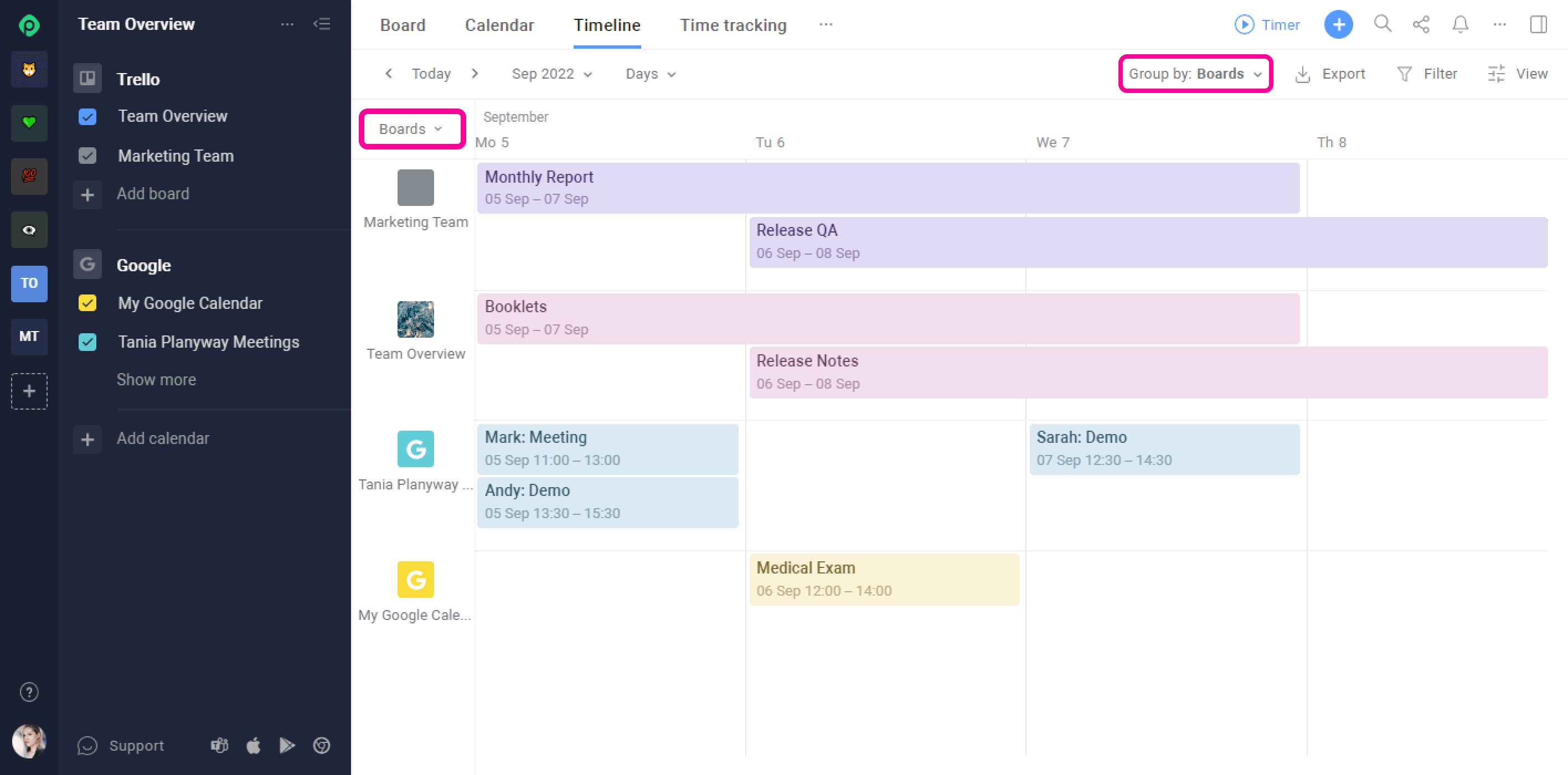 Planyway Google Calendar Integration Group By Board