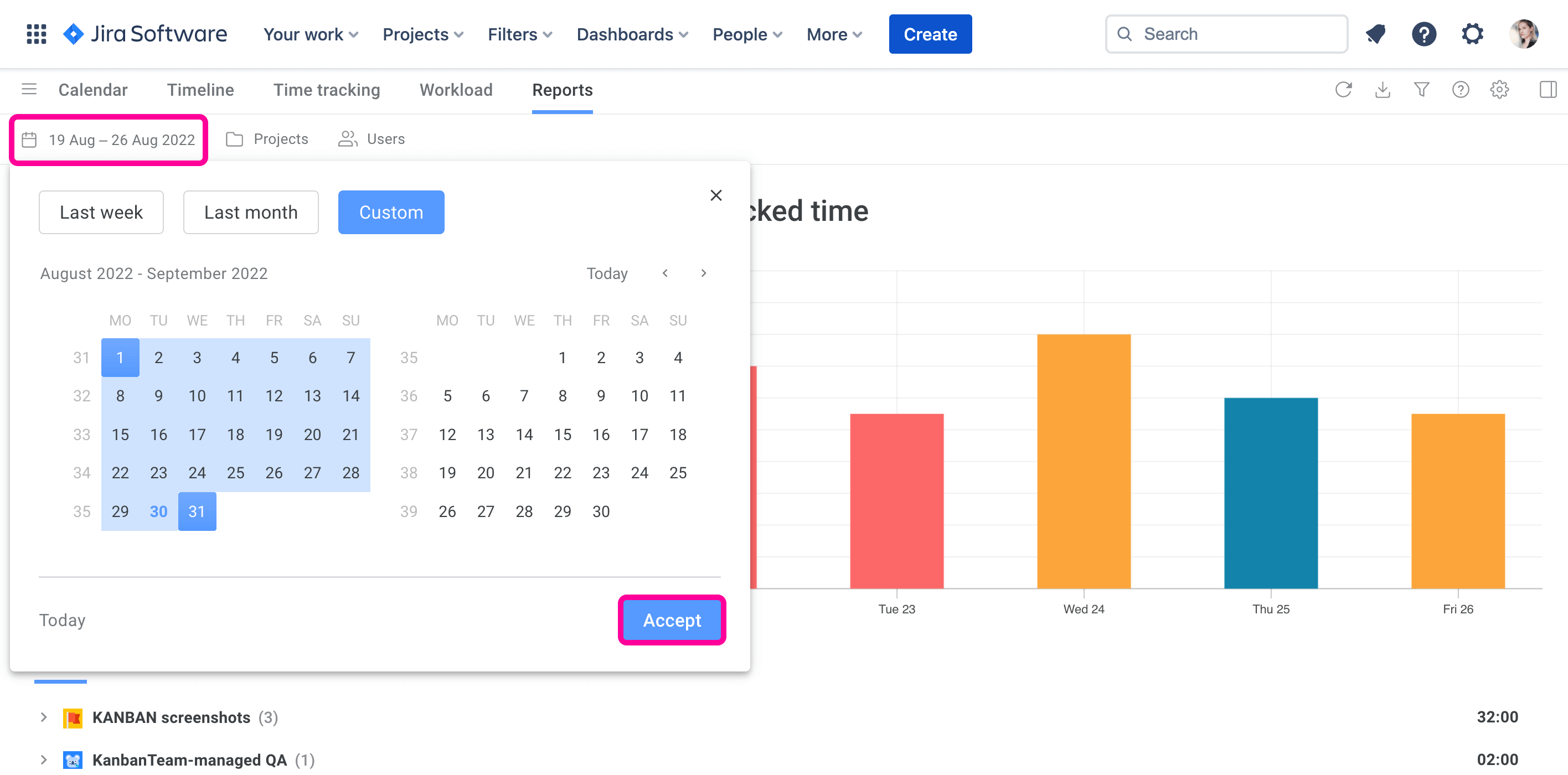 Planyway Jira Reports Date Period