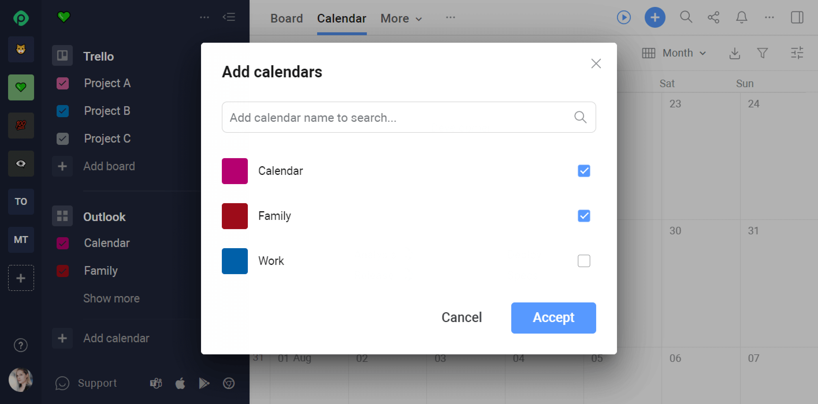 Outlook calendar select calendars