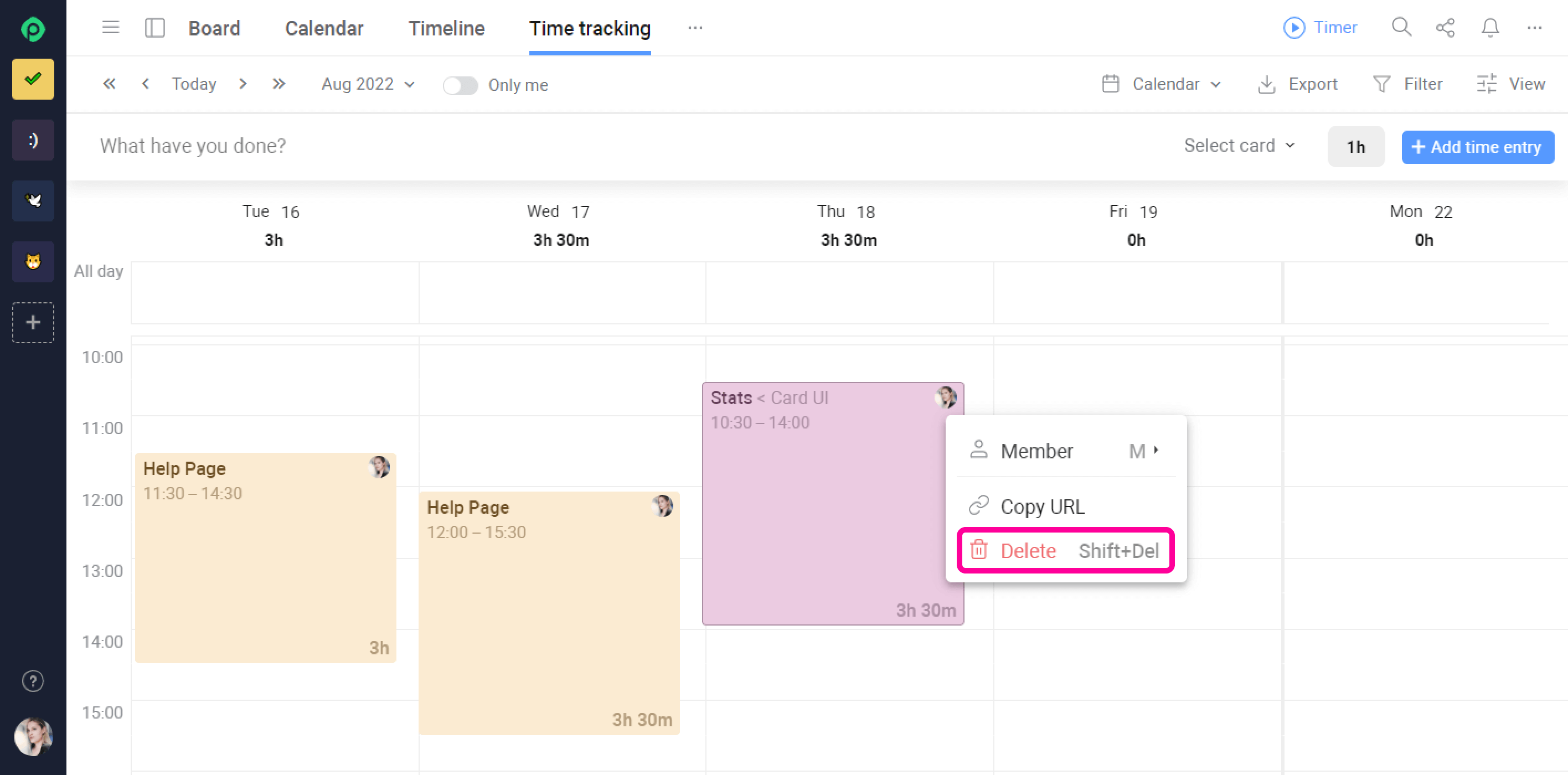 Planyway Time Tracking Delete In Calendar