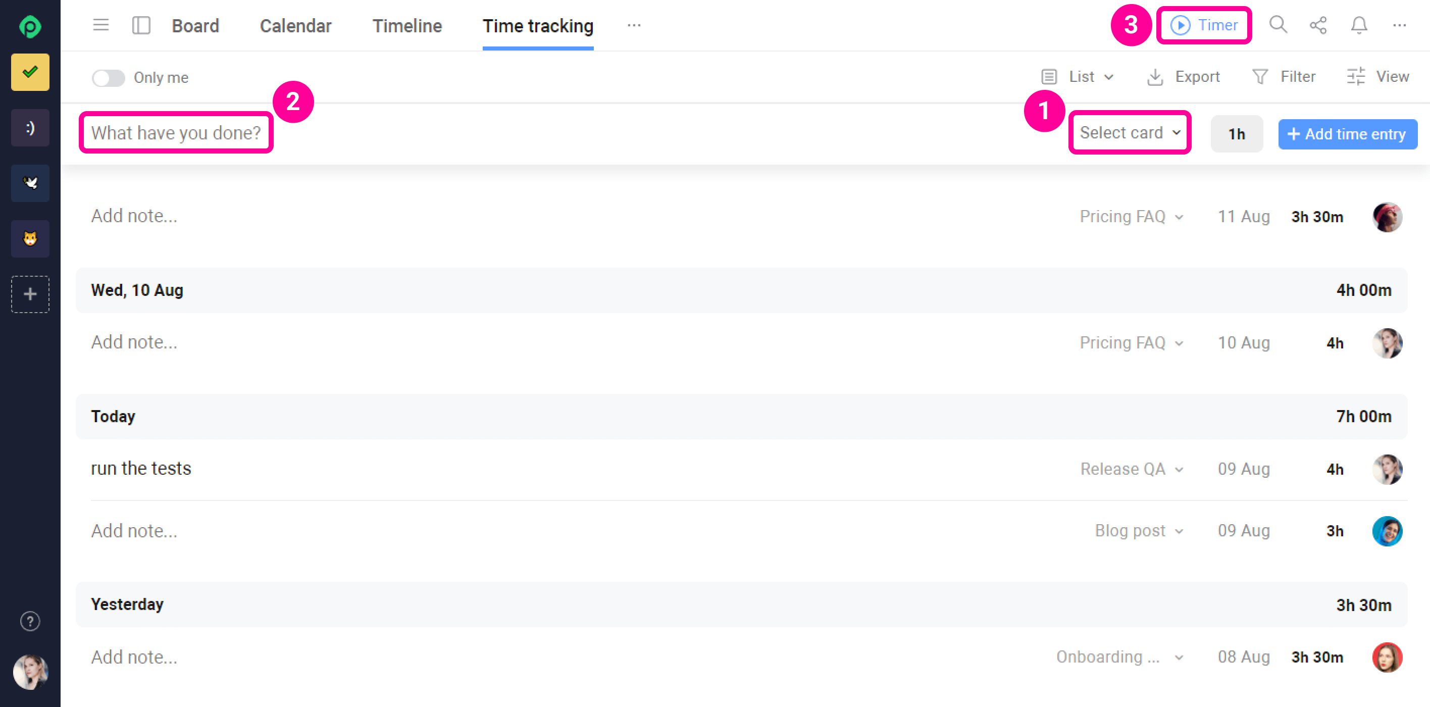 Planyway Time Tracking Start Timer