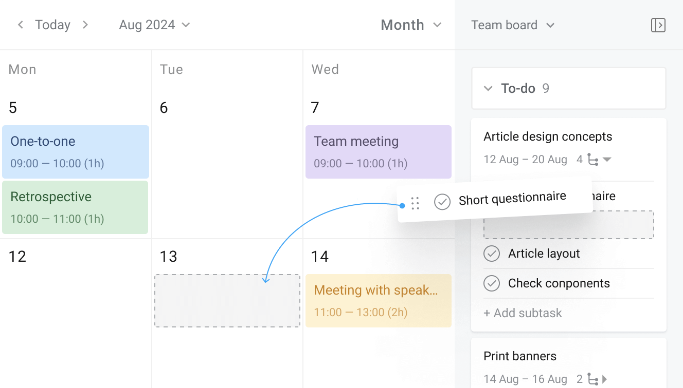 Schedule tasks with drag & drop