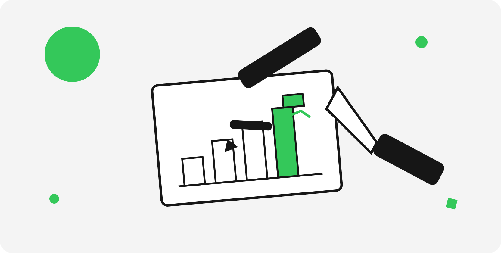 Abstract illustration of capacity planning featuring growth charts, bar graphs, and magnifying tools representing data analysis and resource management.