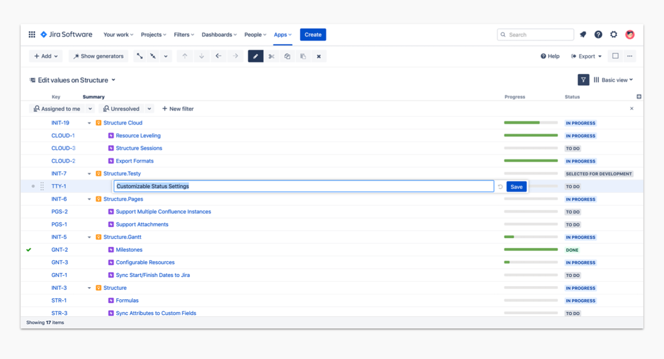 structure for jira