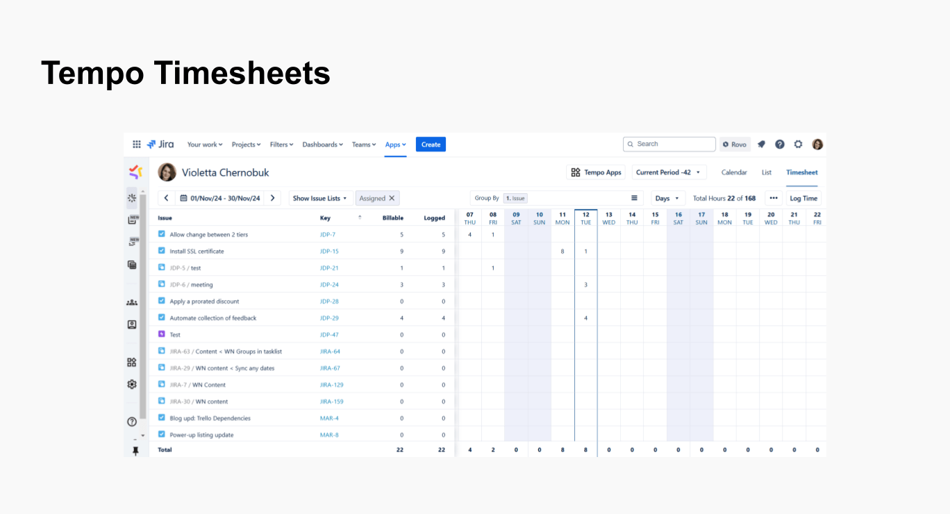 Tempo timesheets