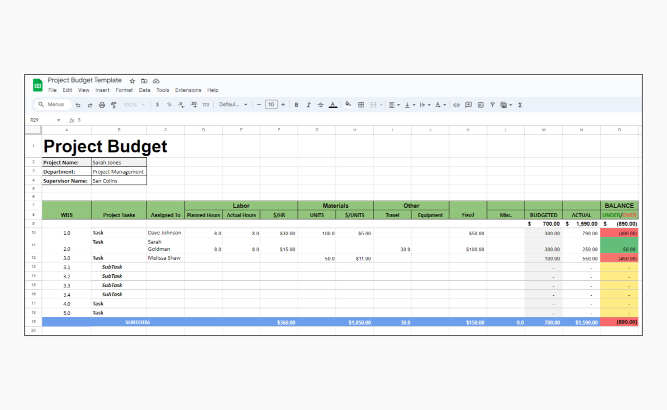 Project Cost Management in Excel