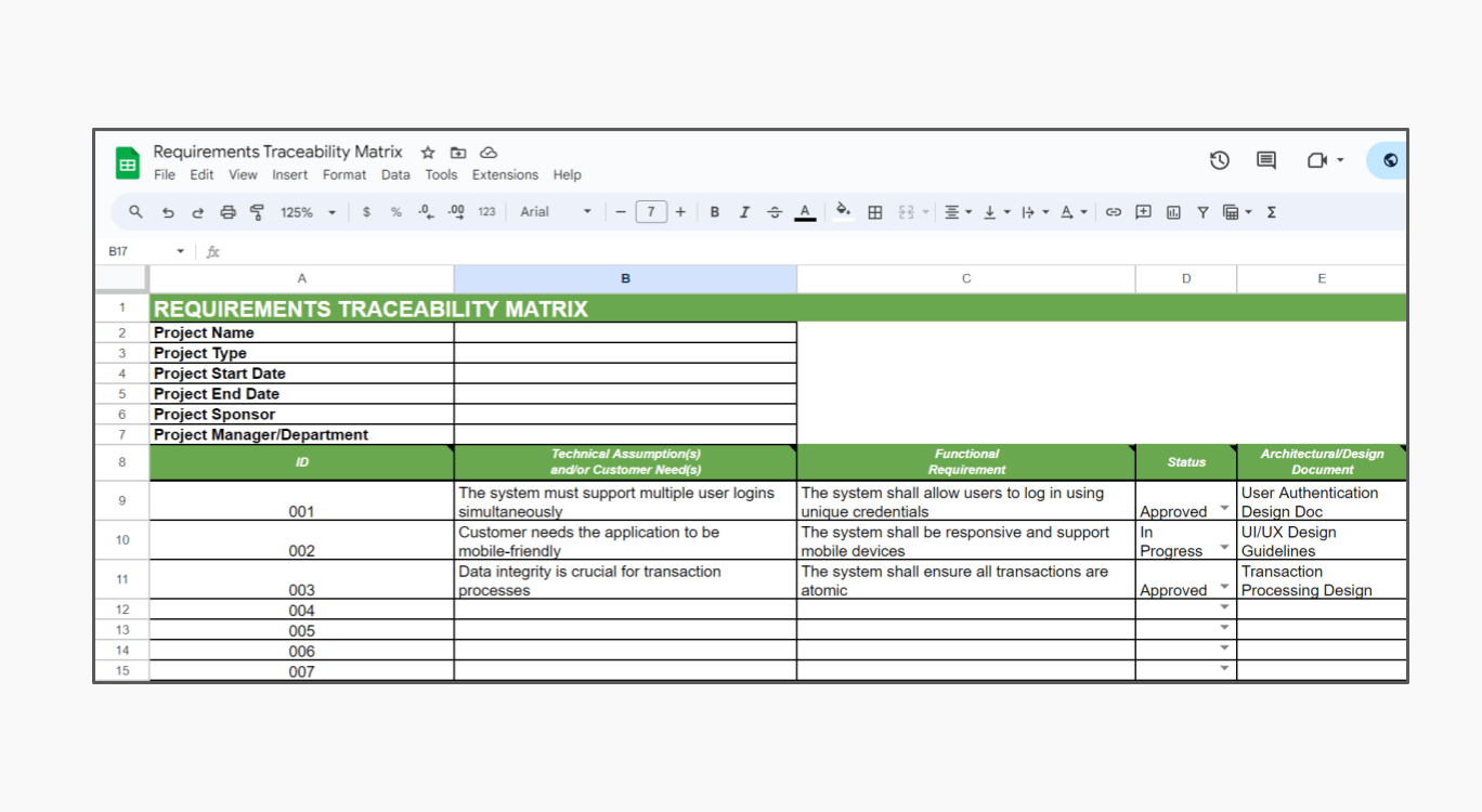 requirements traceability matrix template