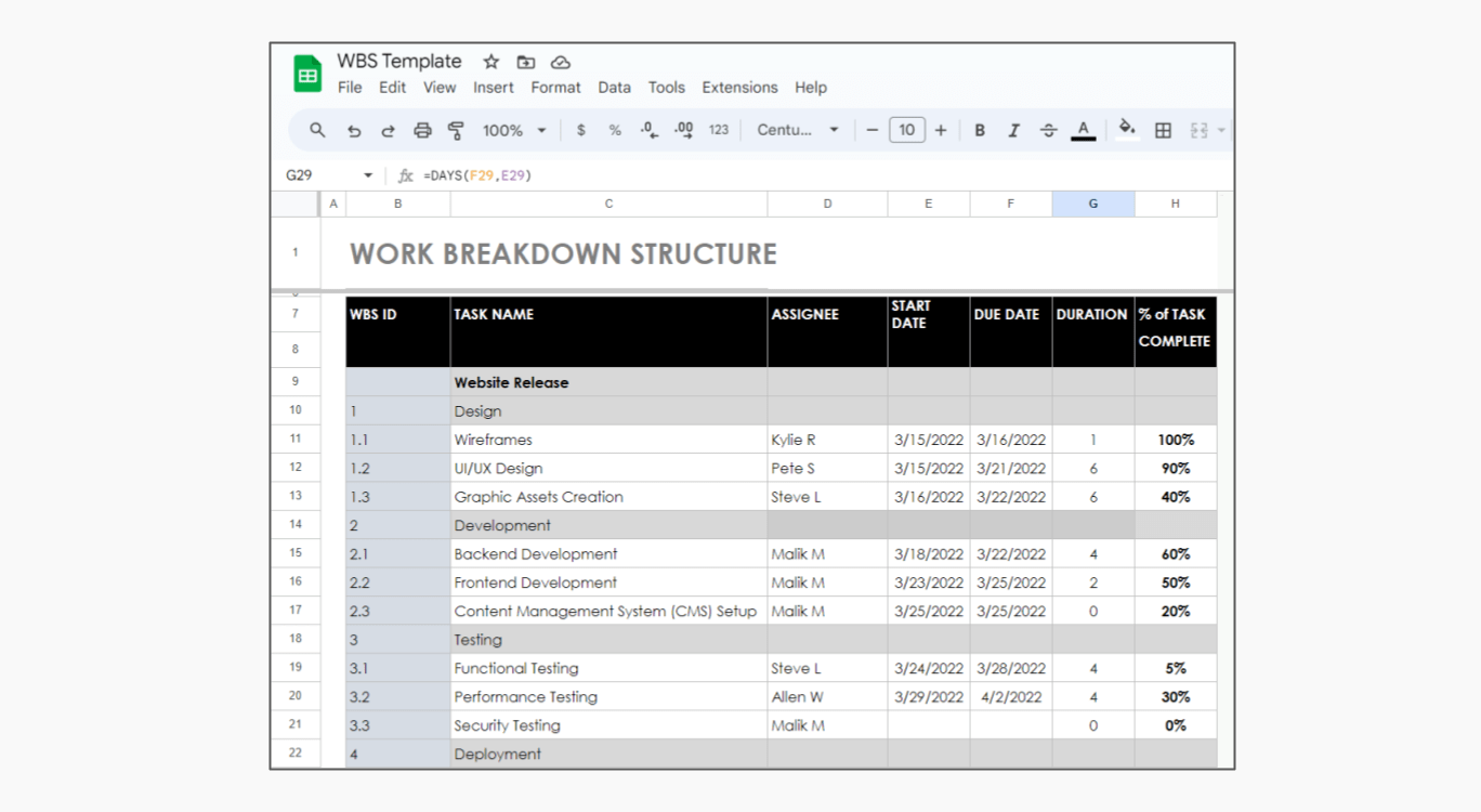 WBS in Excel