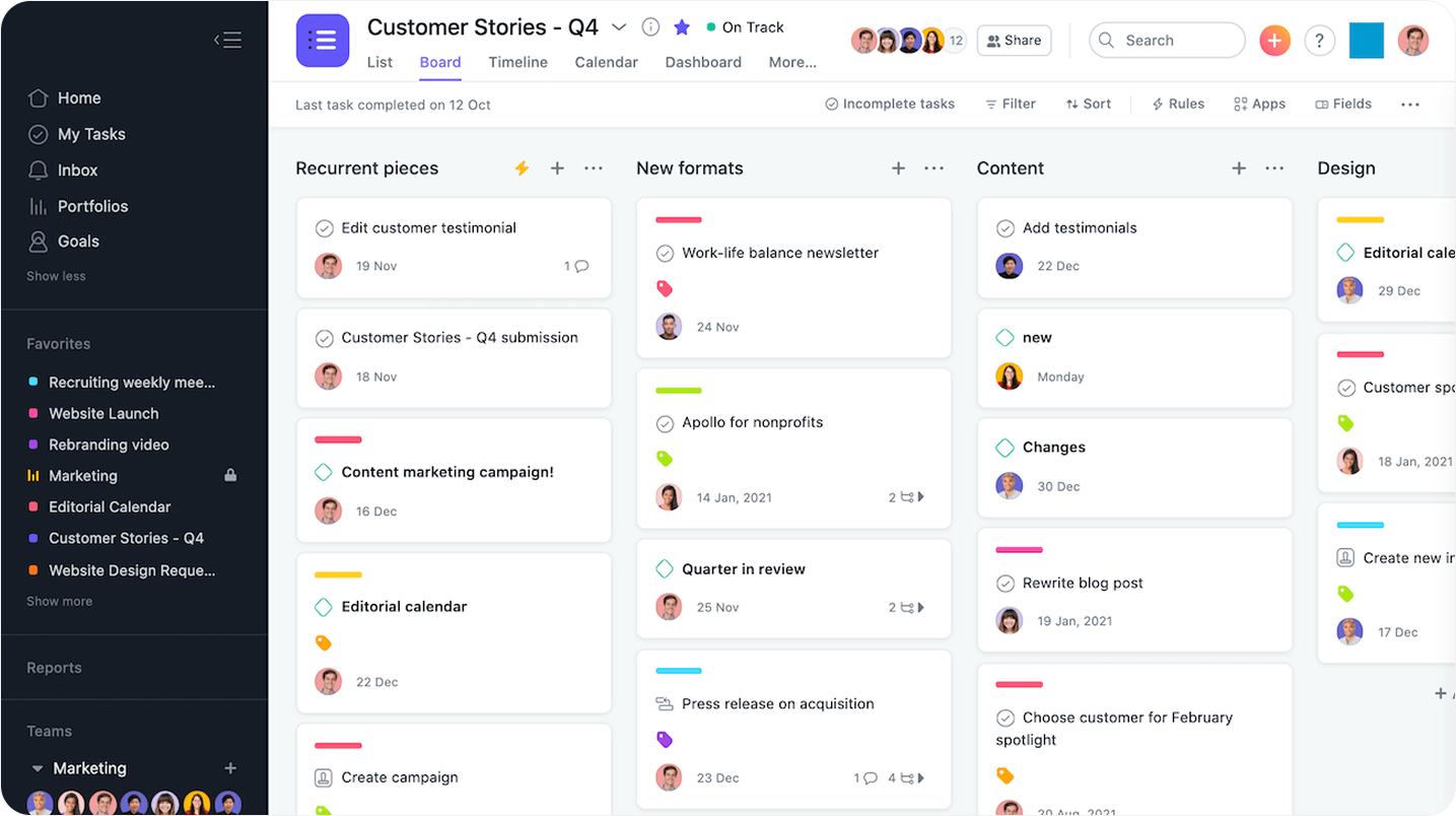 Asana board view