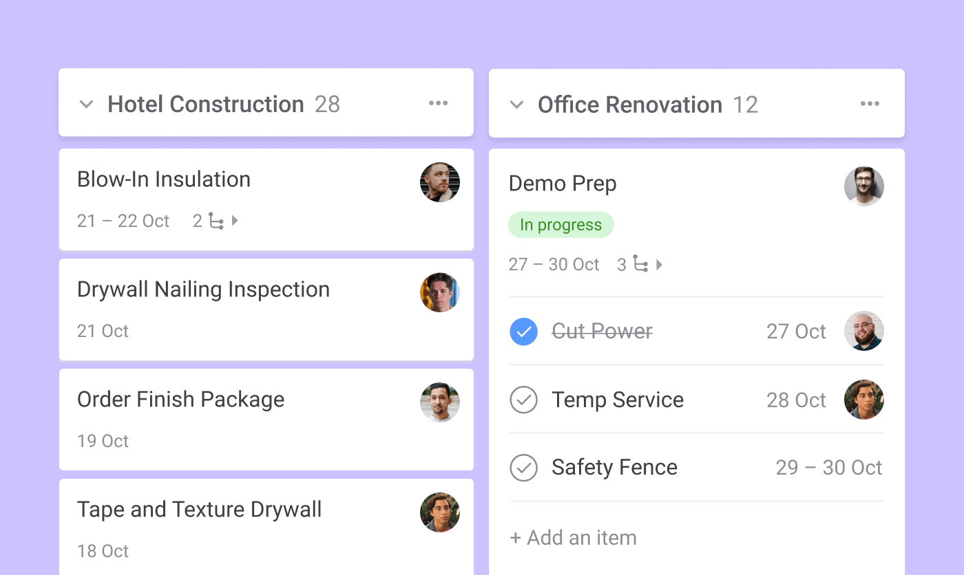 construction scheduling boards