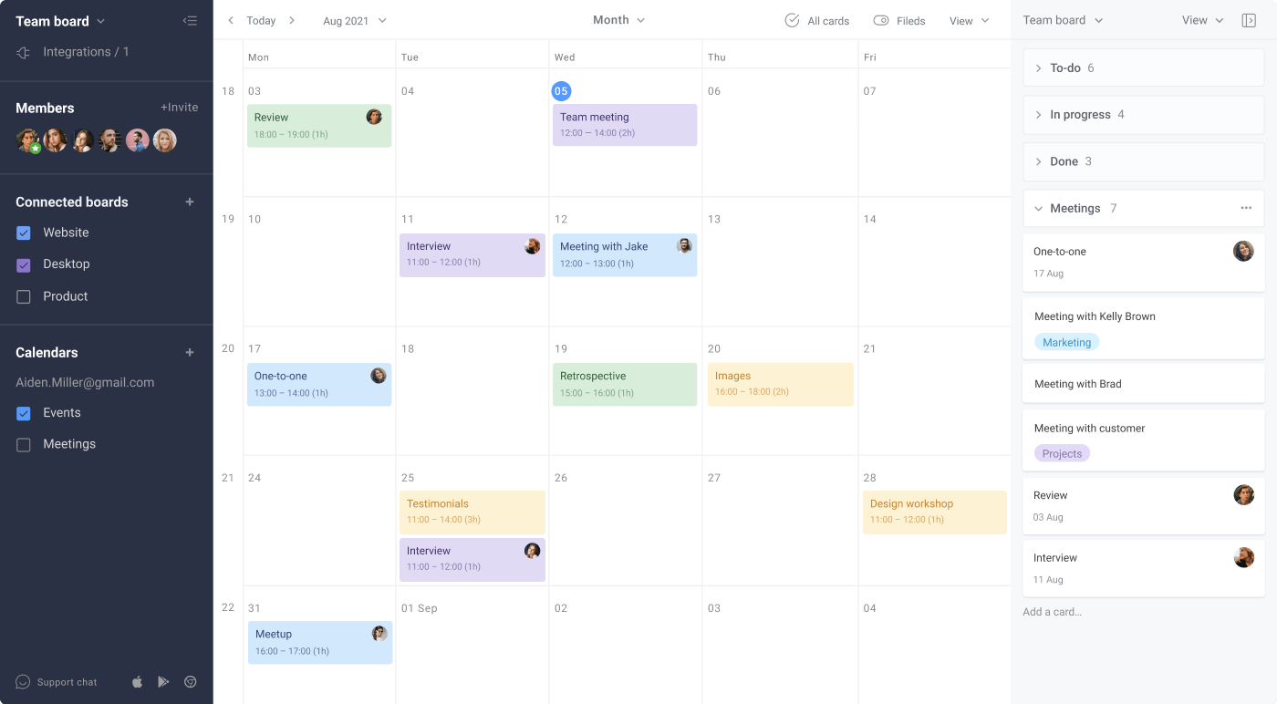 Visual Project Management Options Calendar