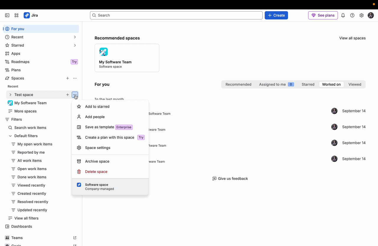 A gif that shows the process of finding a component menu in Jira.