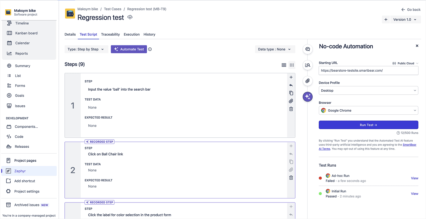 Zephyr: Test case management and QA automation support