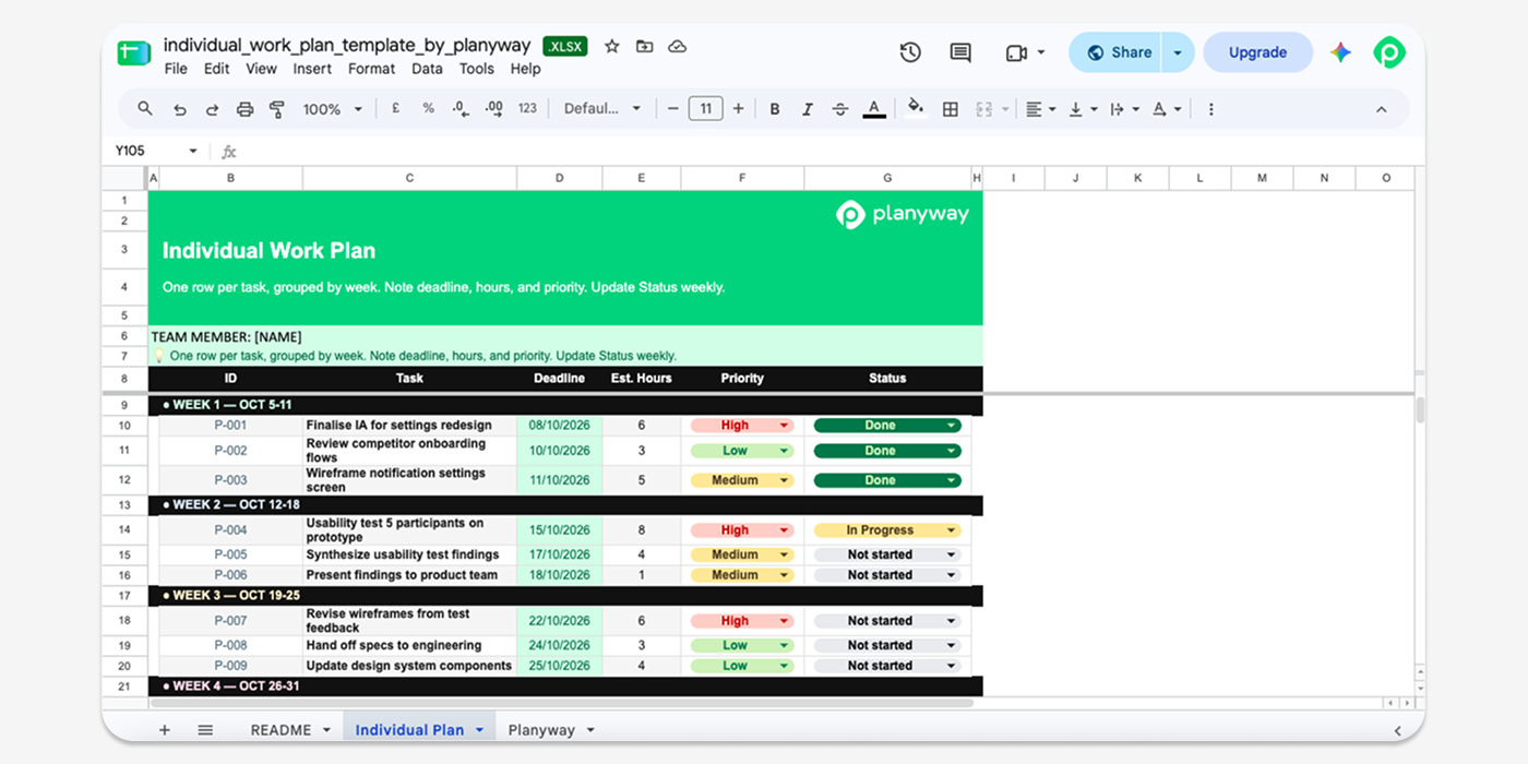 An individual work plan template for every team member.