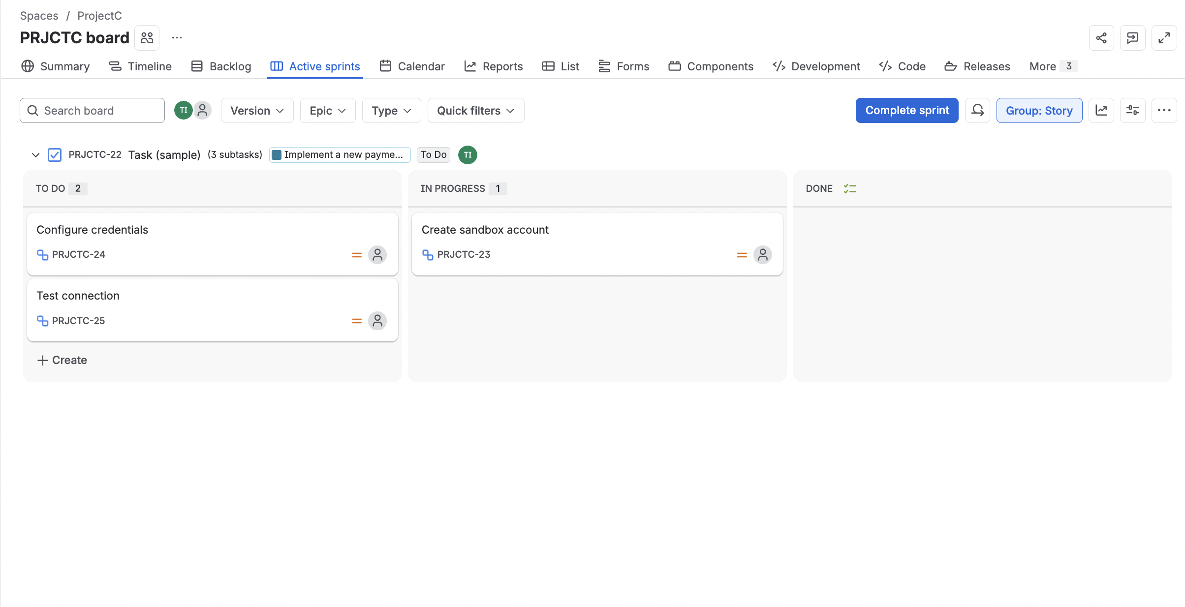 A screenshot of Jira's space.