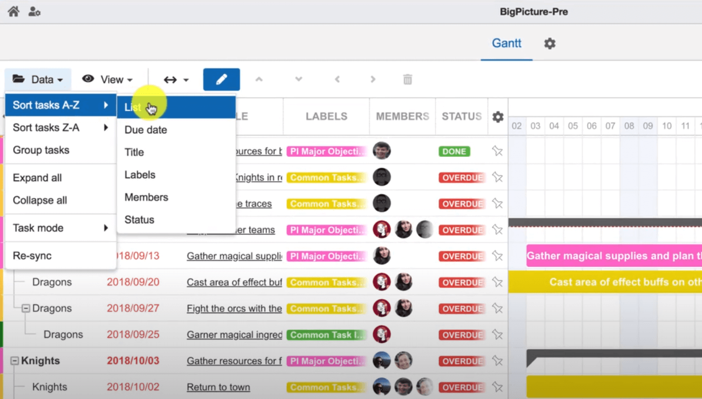 BigPicture power-up: sorting and grouping