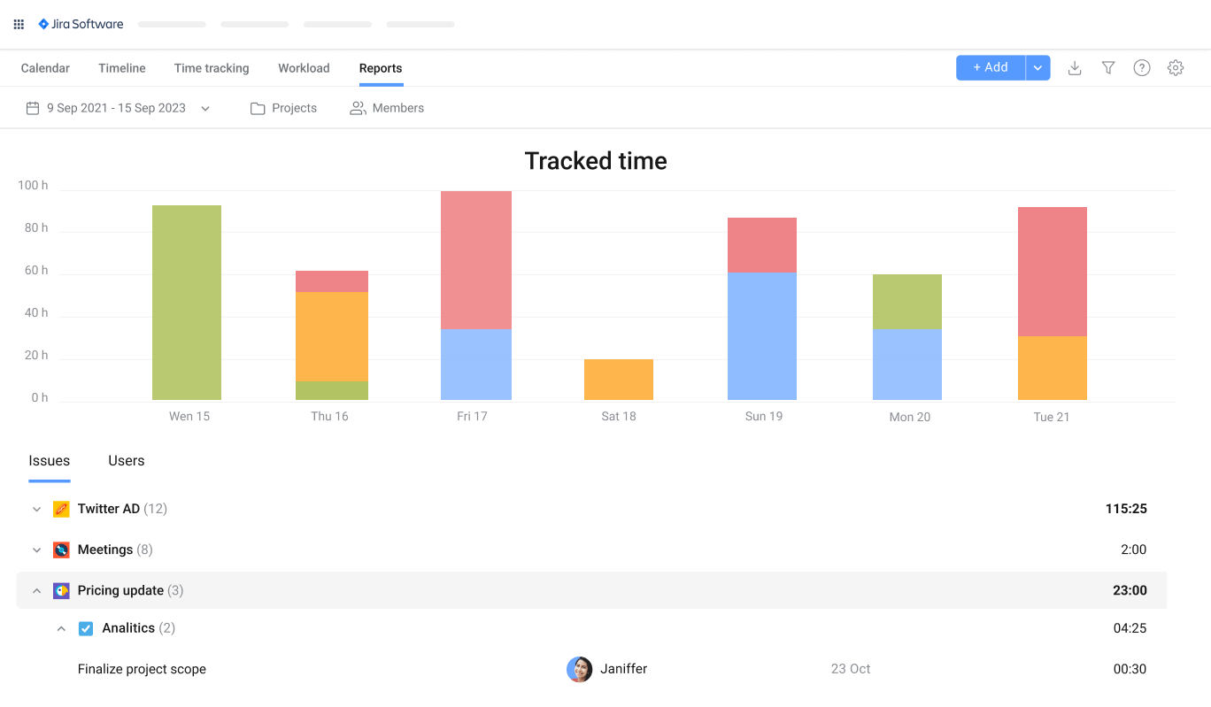 Time Tracking Report Planyway reports view