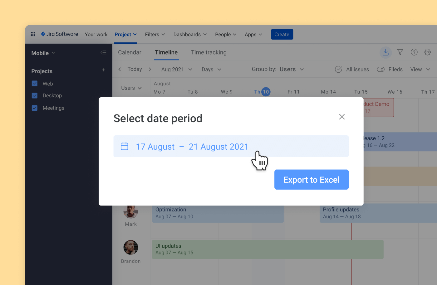 Export Jira to Excel Define Dates