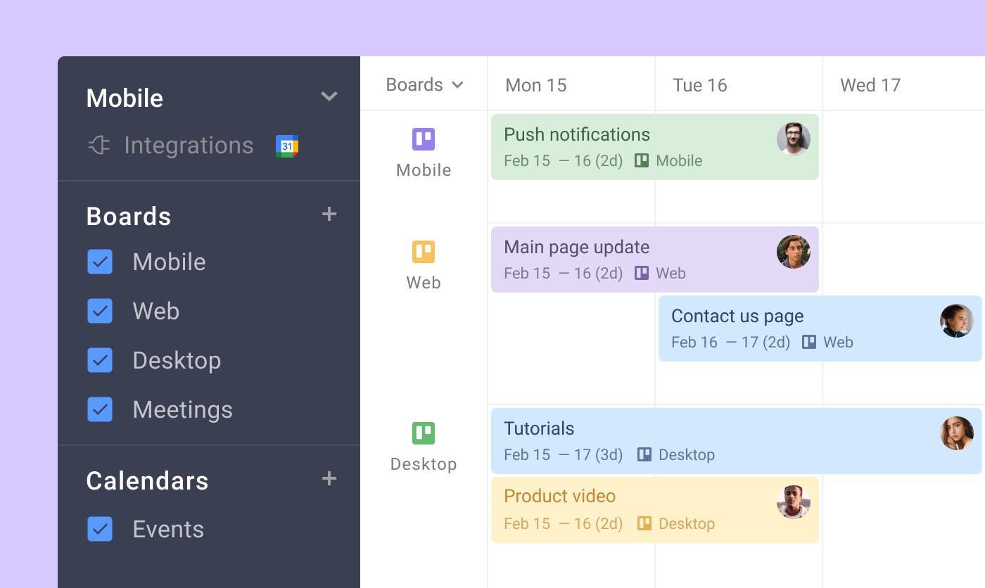 Board timeline with multi-board view