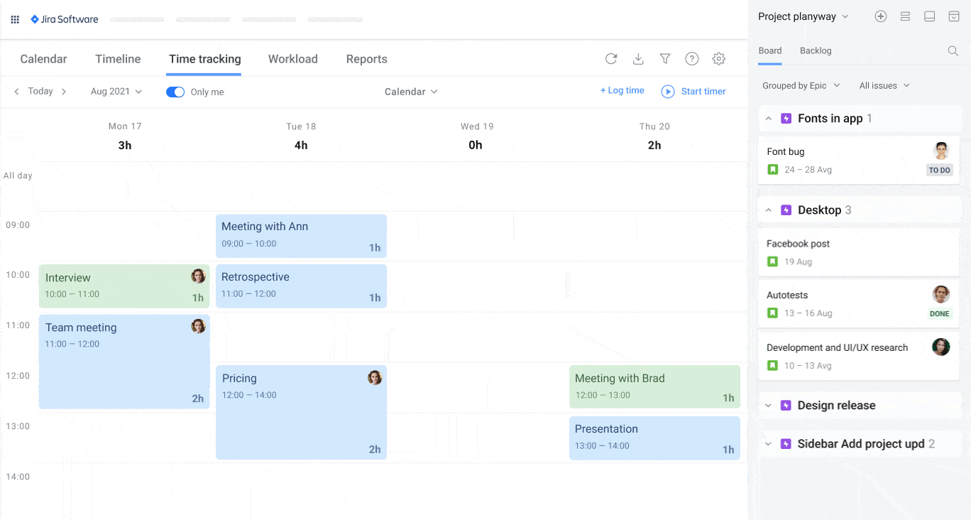 Time Tracking Report Planyway Drag-n-Drop card in Jira