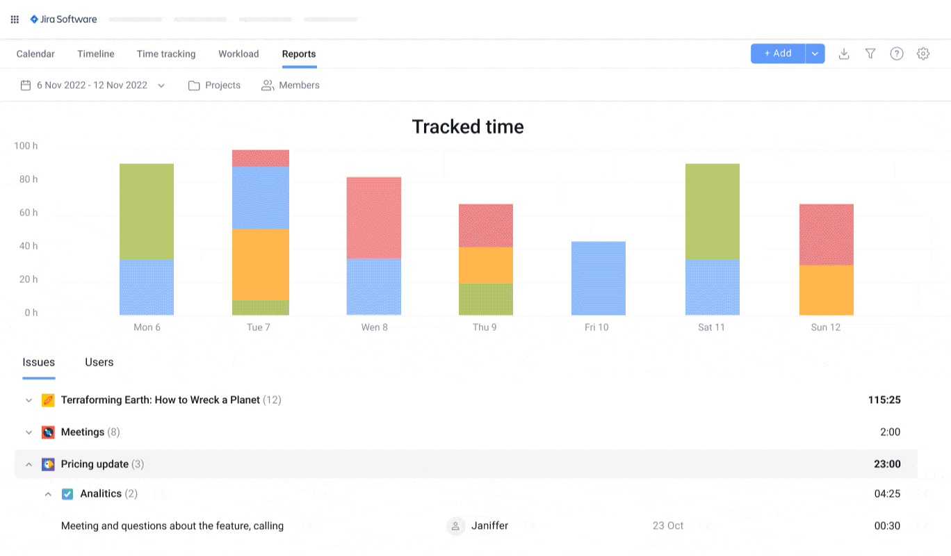 Time Tracking Report Planyway Export to Excel in Jira