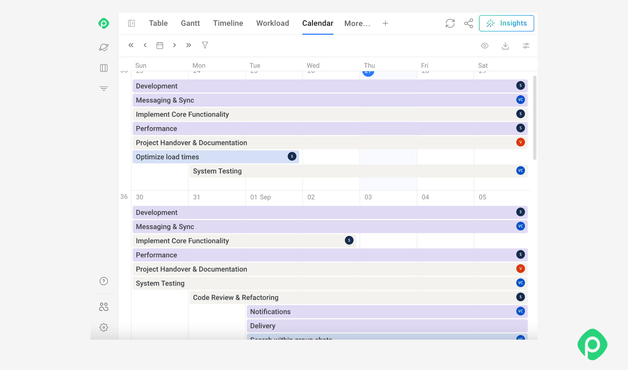 A screenshot of Planyway's calendar functionality
