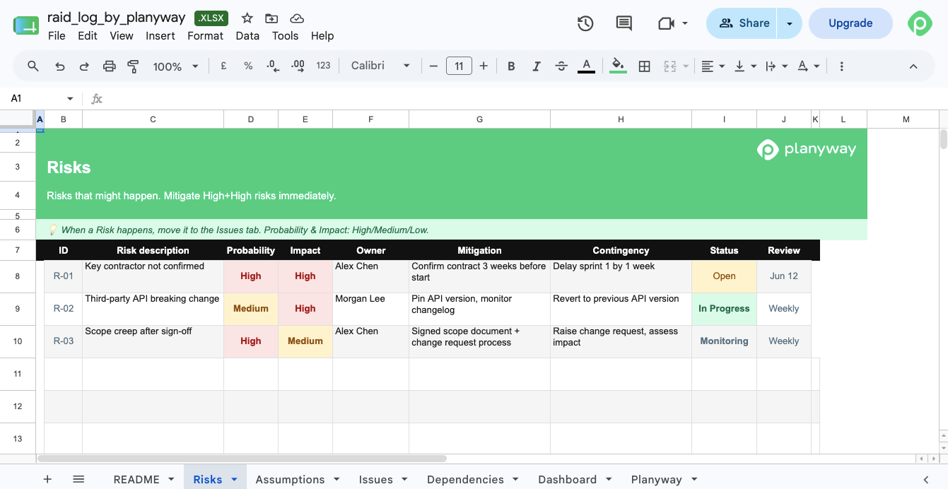 Risks, Assuptions, Issues, Dependencies log template Excel — risks, assumptions, issues and dependencies with dashboard