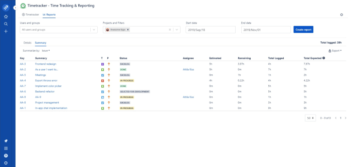 Dashboard interface displaying a list of team members with their timezone, job title, years of experience, skills, and associated teams.