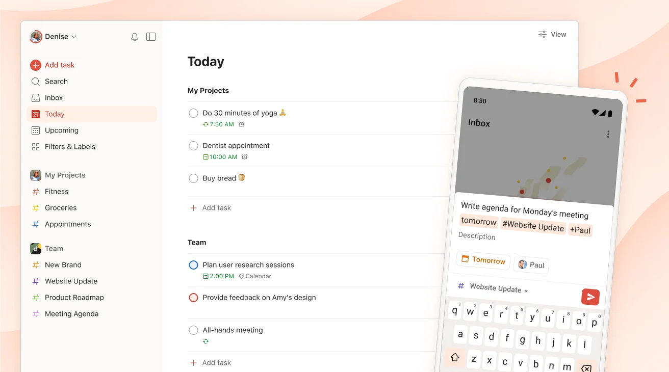 A screenshot that displays the Todoist task tracker.