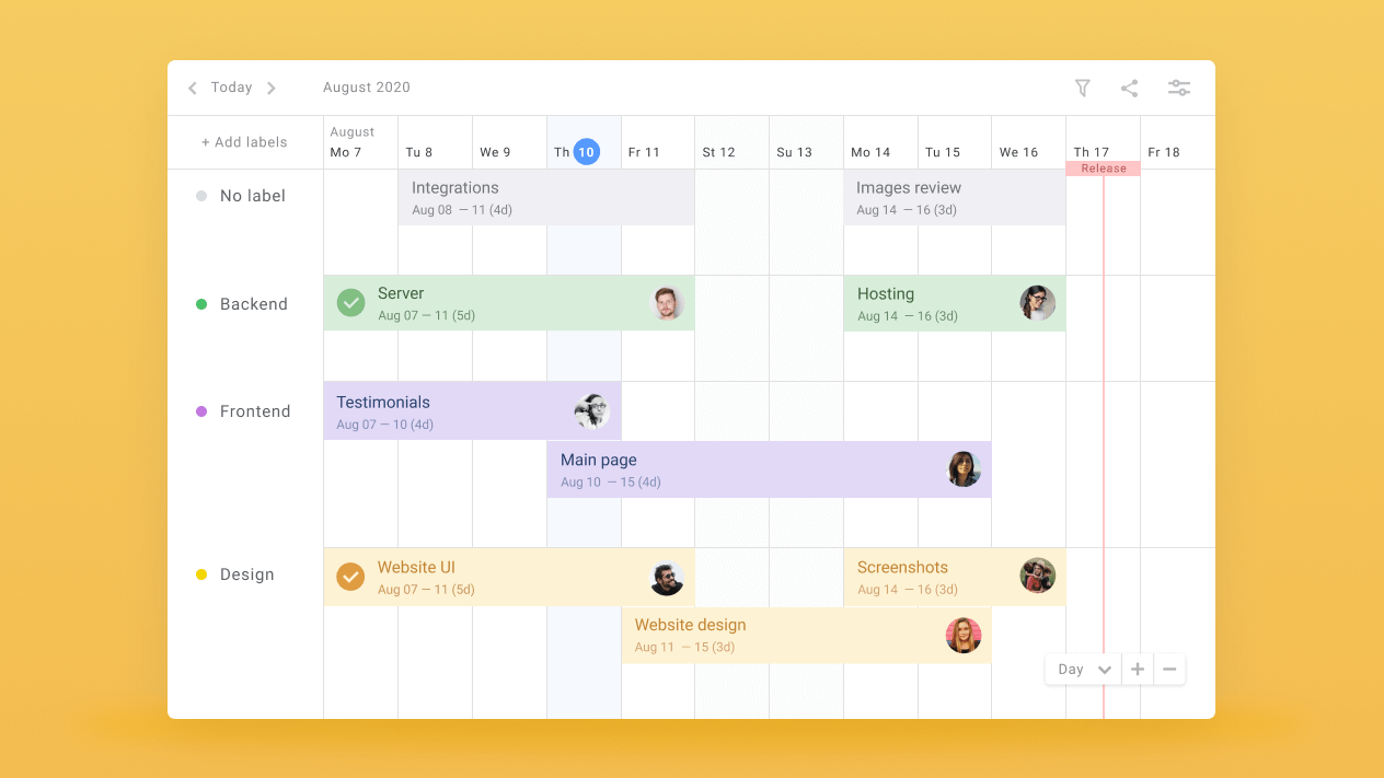 Group tasks by label on timeline