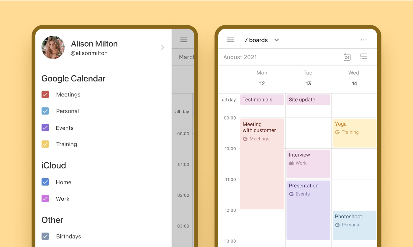 Calendar sync on mobile