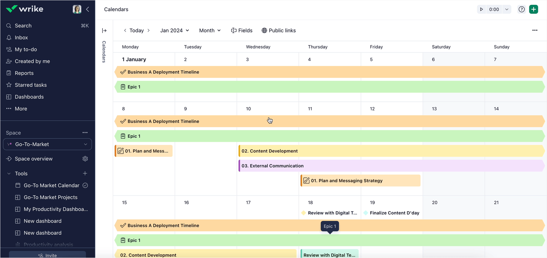 Wrike calendar view